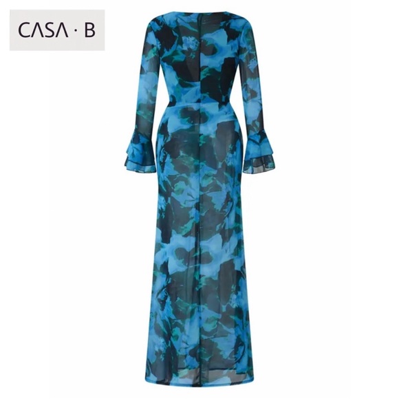 NEW to CASA B!💫| The Lumina Floral Deep V Frill Sleeve Maxi Dress in Azure - Picture 8 of 9